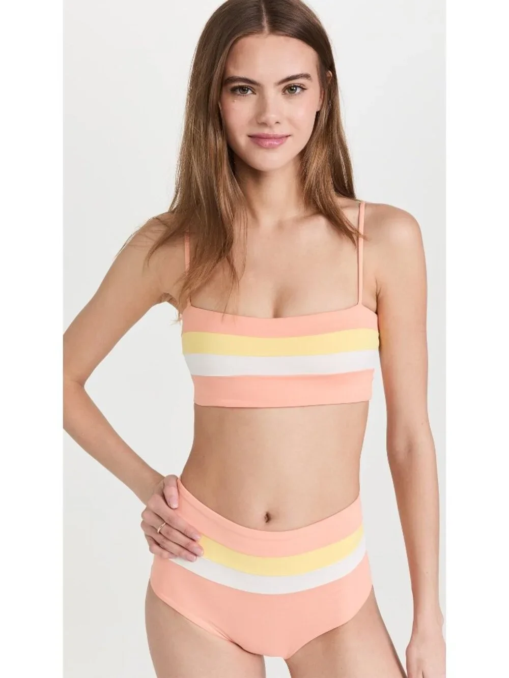 L*Space Portia Stripe Bikini Bottoms in Tangy/Lemon Drop/Cream New Womens